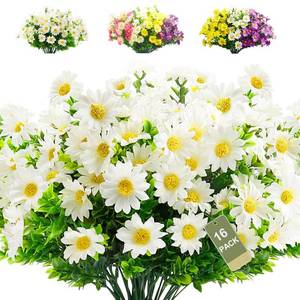lot 39408 image: Aufind 16 Bundles Artificial Daisies Flowers Outdoor Fake Plants White Gerber Daisy Fake Foliage Greenery Faux Plants for Graves Hanging Outside Planter Window Box Wedding Decoration