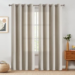 lot 40258 image: Lot of 2 - jinchan Linen Textured Curtain for Living Room Darkening 84 Inch Long Bedroom Curtain Thermal Insulated Curtain Greyish Beige Curtains Grommet Top Window Curtain