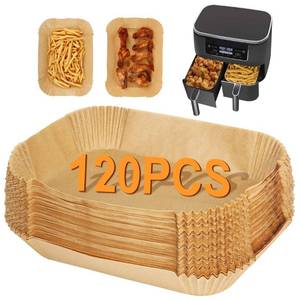 lot 40266 image: BYKITCHEN Air Fryer Liners for Ninja Dual Air Fryer, Set of 120, Rectangle Disposable Air Fryer Liners Compatible with Ninja DZ201DZ401DZ090, Instant Vortex and Other DualZone Airfryer