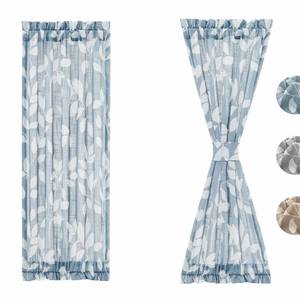 lot 39422 image: Treatmentex Side Light French Door Curtains 72 Long Blue White Leaf Window Curtains for Glass Door Linen Texture Privacy Front Back Door Panel Set 26 w x 2 Panels