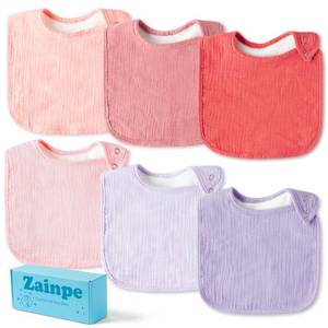 lot 40272 image: Zainpe 6Pcs Snap Muslin Cotton Baby Bibs Pink Purple Soft Absorbent Infant Bibs Adjustable Bandana Drool Bib Winter Christmas Gift for Boy Girl Toddler Newborn Drooling Feeding Teething 0-36 Months