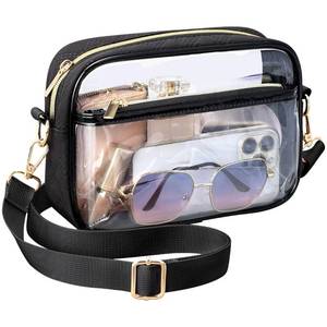 lot 40275 image: PACKISM Clear Bag Stadium Approved - Clear Purses for Women Stadium Crossbody Bag with Adjustable Strap for Concert Sports Events Game Day Festivals, Black