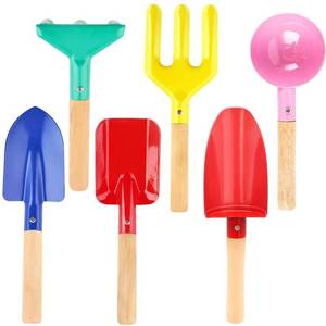 lot 40281 image: UMUACCAN Beach Toys for Kids, 6 Pcs 8 Kids Gardening Tools Sand Toys Set, Metal Garden Tools with Sturdy Wooden Handle, Cylinder, Spoon, Fork, Rake, Flat & Pointed Shovel, Gifts for Children