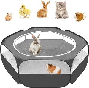 lot 40286 image: Amakunft Guinea Pig Playpen with Cover, Hamster Playpen with Top, Rabbit Pop Up Playpen with Roof, Small Animal Play Pen Indoor, for FerretChinchillaBearded DragonRatKitten (Black)