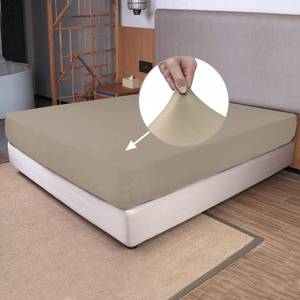 lot 40292 image: Twin Size Fitted Sheet Only - 4-Way Stretch Knit, Snug Fit, Wrinkle Free & Stay in Place, No More Slipping Off for Mattress, Soft & Comfortable - Taupe, Twin