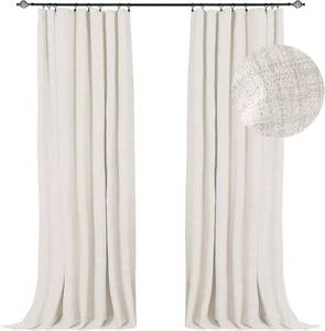 lot 40298 image: BLUE 100% Blackout Shield Blackout Curtains for Bedroom 96 Inch Long 2 Panels Set, Clip RingsRod Pocket Linen Faux Blackout Curtains, 50 inches Wide Each Panel