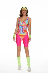 lot 40301 image: MIAIULIA Womens 80s Workout Costume Outfit 80s Accessories Set Neon Shorts Earring Leg Warmers Headband Wristbands Colored White Dot M