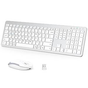 lot 40308 image: iClever GK08 Wireless Keyboard and Mouse - Rechargeable, Ergonomic, Quiet, Full Size Design with Number Pad, 2.4G Stable Connection Slim Mac Keyboard and Mouse for Windows Mac OS Computer