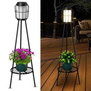 lot 40311 image: 2 Pack Solar Lights Outdoor with Plant Stands, Solar Floor Lamp, Solar Powered Street Lights Metal Tripod Deck Lights for Garden Yard Pathway Driveway Porch