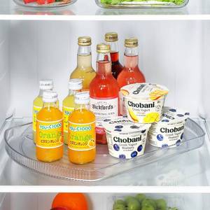 lot 40317 image: LAMU Lazy Susan Organizer for Refrigerator 15.4x11 Turntable Organizer for Fridge, Cabinet, Pantry, Kitchen Bathroom Vanity Makeup Refrigerator Organizers and Storage, Clear, Rectangle,1Pack