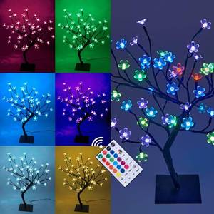 lot 40320 image: LIGHTSHARE 18 Inch Cherry Blossom Bonsai Tree, 48 LED Lights, RGB with Remote Control, 16 Color-Changing Modes, 24V UL Listed Adapter Included, Metal Base Ideal As Night Lights