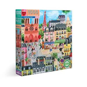 lot 39466 image: eeBoo Piece and Love Paris in a Day 1000 Piece Rectangular Adult Jigsaw Puzzle, Puzzle for Adults and Families, Glossy, Sturdy Pieces and Minimal Puzzle Dust