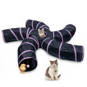 lot 39467 image: EGETOTA Cat Tunnel for Indoor Cats Large, with Play Ball S-Shape 5 Way Collapsible Interactive Peek Hole Pet Tube Toys, Puppy, Kitty, Kitten, Rabbit (Pink & Black)