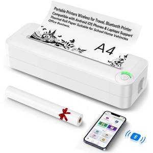 lot 40348 image: Relassy Portable Printers Wireless for Travel, Inkless Bluetooth Printer for iOS Android Tablet Phone Laptop PC, Compact Printer with A4 Thermal Roll Paper for Home Vehincles Office Business School