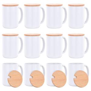 lot 40351 image: RAINBOWTIE Sublimation Mugs 15 oz Sublimation Mugs Blank with Bamboo Lid White Coffee Mugs Sublimation Coffee Mugs Mug Sets Coffee Cup with Lid Set of 12