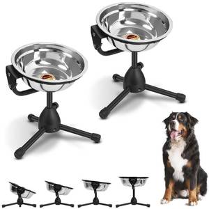 lot 40354 image: Vexong Elevated Dog Bowls 2 Pack Medium Size for Dogs Between 30 and 70 lbs 0.5 Gal 2 Liter Stainless Steel Dog Food Bowl Water Bowl Height Adjustable Non-Slip Raised Dog Bowl Set Metal Stand Durable