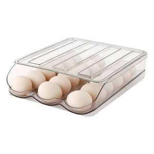 lot 39497 image: MesRosa Egg Holder for Refrigerator, Automatically Rolling Egg Storage Container for Refrigerator,Large Capacity Egg Organizer for Fridge with Lid,Clear Plastic Egg Dispenser, Tray & Bin -1 Layer