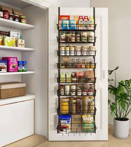 lot 40358 image: Mefirt Over The Door Pantry Organizer, Wall Mount Spice Rack, Pantry Hanging Storage and Organization, 8 Adjustable Baskets Heavy-Duty Metal for Home & Kitchen, Back of Door Seasoning Rack - Black