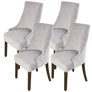 lot 40365 image: BOGUANG Velvet Tufted Wingback Chair Cover Slipcovers,Stretch Fit Dining Chair Covers,Reusable Washable Soft Spandex Sloping Armchair Cover (Silevr Grey,Set of 4)
