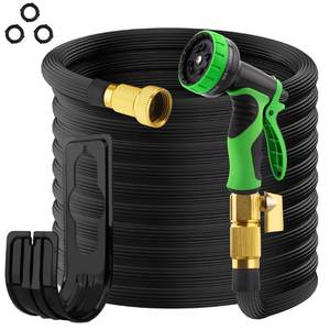 lot 40374 image: PANNA 100ft Expandable Garden Hose with 10 Functions Spray Nozzle, Upgraded Flexible Water Hose No-kink with Solid 34 Heavy Duty Brass Connector, Lightweight Water Pipe for Yard, Car, Pet