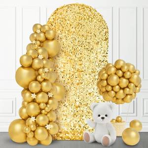 lot 39515 image: SaitiMade 6.6 FT Bling Arch Backdrop Cover, Gold Sequin Wedding Arch Stand Cover, Round Top Fitted Chiara Backdrop Cover for Birthday Party Ceremony Baby Shower Banquet Decoration
