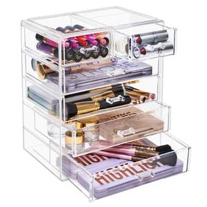 lot 40379 image: Sorbus Acrylic Makeup Organizer - Organization and Storage Case for Cosmetics Make Up & Jewelry - Big Clear Makeup Organizer for Vanity, Bathroom, College Dorm, Closet, Desk (4 Large, 2 Small Drawers)