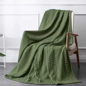 lot 40380 image: PHF 100% Cotton Waffle Weave Throw Blanket - Lightweight Washed Cotton Throw Blanket for Spring & Summer - 50x60 Breathable and Skin-Friendly Blanket for Couch Bed and Office- Olive Green