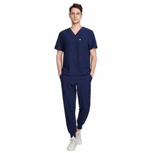 lot 40400 image: Uniforms World Louis Scrubs Set for Men - Classic V-Neck Stretch Top & Jogger Pants Yoga Waistband, 8 Pockets, Anti-Wrinkle Large Size