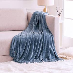 lot 40403 image: FRESHMINT Throw Blanket Soft Fluffy Chenille with Decorative Tassel Fringe for Home Decor Sofa Couch Bed Gift 60 x 50 Inch, Blue