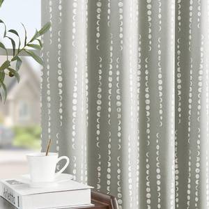 lot 40408 image: jinchan 100% Blackout Boho Curtains Moon Phases Printed Bedroom Curtains 63 Inch Length Grey Drapes Rod Pocket Back Tab Thermal Insulated Curtains for Nursery Gray Window Drapes Curtain Set 2 Panels