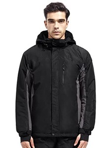 lot 40411 image: FREE SOLDIER Mens Waterproof Ski Snow Jacket Fleece Lined Warm Winter Rain Jacket with Hood Fully Taped Seams(Black Gray,XL)