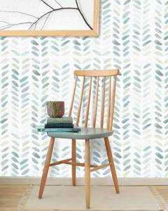 lot 40414 image: Green and White Wallpaper Peel and Stick Wallpaper Boho Contact Paper for Cabinets Leaf Wallpaper for Bedroom Self-Adhesive Removable Wallpaper Herringbone Wallpaper Kids Wallpaper Drawer 17.3 x 393