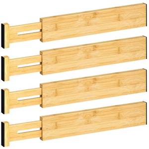lot 40415 image: Drawer Divider, 4 PCS Bamboo Drawer Dividers Organizers, Adjustable Drawer Dividers for Clothes, Kitchen Drawer Divider, Dresser Drawer Divider, Drawer Separators, 12.9-17 Expandable Drawer Divider