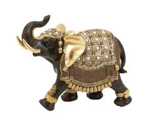 lot 40421 image: Deco 79 Polystone Elephant Handmade Decorative Sculpture Home Decor Statue, Accent Figurine 10 x 4 x 9, Brown