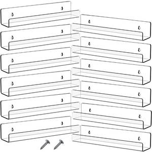 lot 40424 image: 8 Packs 14 Inch Acrylic Floating Shelf Wall Mounted Invisible Acrylic Shelf Ledge Kids Floating Bookshelf for Living Room Office Bedroom Bathroom Kitchen Decoration Space Save (Clear)