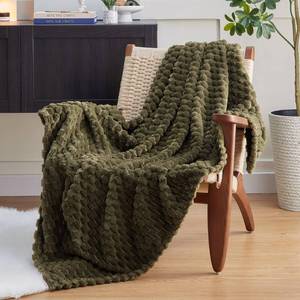 lot 40428 image: EXQ Home Fleece Blanket Twin Size for Couch or Bed - 3D Imitation Turtle Shell Jacquard Decorative Blankets - Cozy Soft Fuzzy Flannel Blanket Suitable for All Seasons(60�80,Antique Green)