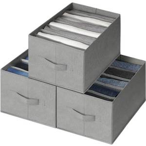 lot 40429 image: Large Wardrobe Clothes Organizer, 3 Pack 17 Grids Closet Organizers and Storage with Handles, Foldable Fabric Drawer Organizers Dividers for Clothing, Jeans, Sweater, Bras (14.2X9.8X7.9, Grey)