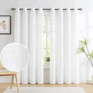lot 40430 image: Semi-Sheer White Curtain Panels for Living Room 96 inches Long Wrinkle Free Linen Textured Look Farmhouse Window Treatment Set for Bedroom Privacy Not See Through 54w 1 Pair Grommet Top