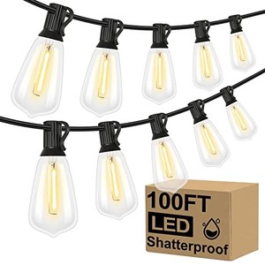 lot 40441 image: Brightever LED Outdoor String Lights 100FT Patio Lights with 52 Shatterproof ST38 Vintage Edison Bulbs, Outside Hanging Lights Waterproof for Porch, Deck, Garden, Backyard, Balcony, 2700K Dimmable