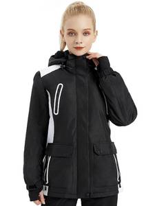 lot 40442 image: FREE SOLDIER Womens Waterproof Ski Jacket Fleece Lined Warm Winter Snow Coat with Hood Fully Taped Seams(Black White,Large Size)