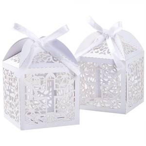 lot 40449 image: ponatia 25 PCS Baptism Favor Boxes, 4x4x4 Laser Cut Favor Boxes with 25 Ribbons For Baby Shower Favors Baptism First Birthday Party Cupcake Decorations (White Cross)