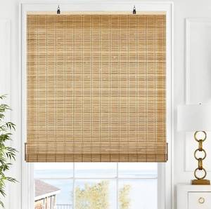 lot 40459 image: LazBlinds Cordless Bamboo Blinds, Bamboo Roll Up Shades for Windows, Light Filtering Hanging Window Blinds, Bamboo Shades for Patio IndoorOutdoor Porch - Blinds Size 28 15 W x 72 H, Brown206