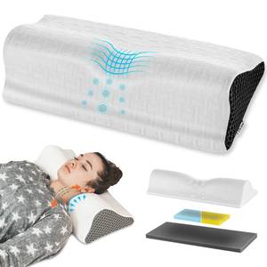 lot 40463 image: Elviros Cervical Neck Pillow, Adjustable Bolster Pillow, 2 in 1 Contour Memory Foam Pillows for Neck Pain Relief Sleeping, Orthopedic Roll Pillows for Side, Back Sleepers (White)