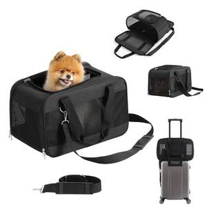 lot 40465 image: Lesure Cat Dog Carrier Airline Approved - Dog Carrier for Small Dogs Collapsible Soft Side TSA Approved Travel Pet Carrier for Car, Black, 17.5x11x11