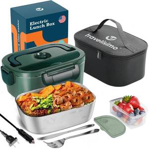 lot 40474 image: TRAVELISIMO Electric Lunch Box for Adults 80W Fast Portable Heated Lunch Box, 1224110V 1.5L Heating Lunch Box, SS Container, for Car Truck Work, Loncheras para Hombres de Trabajo