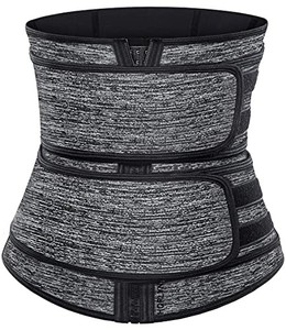 lot 40486 image: HOPLYNN Sweat Waist Trainer for Women Two Belts, Neoprene Workout Corset Waist Trainer Cincher Trimmer Shaper Zipper Gray Medium