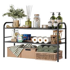 lot 40503 image: NETEL Under Sink Organizer, 2-Tier Expandable Cabinet Shelf, Under Sink Organizers and Storage with 8 Plastic Panels, Multi-Use for Kitchen, Bathroom, Shoes Storage