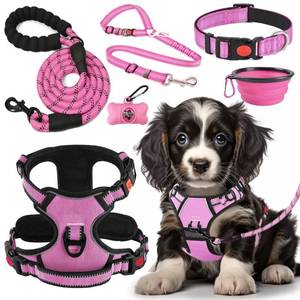 lot 40504 image: LOBEVE No Pull Dog Harness, Collar & Leash Set  Includes Dog Seat Belt, Collapsible Bowls & Poop Bag Dispenser. Ideal for Training, Walking, Hiking. Fits Small to Large Dogs(Pink-M)