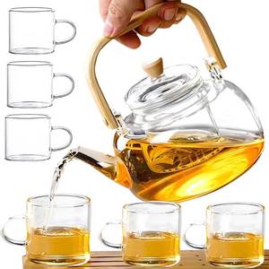 lot 40507 image: Motanber Glass Teapot with 6 cups Set,Stovetop Safe tea kettle with infuser, 34 oz(1000ml), borosilicate clear teapot,For Blooming Flower Tea and Loose Leaf Tea Maker Set(1 Teapot and 6 Cups)