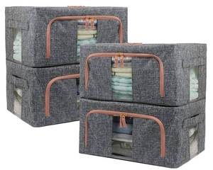 lot 40508 image: 4 Pack Linen Clothes Storage Bins, 22L Sturdy Closet Organizers and Storage Bins with Metal Frame, 2 Opening Ways Fabric Visible Lidded Storage Box for Organizing Clothing,Jeans,Books,Closet,Wardrobe